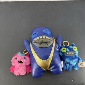 Fuggler ZURU Plush Lot 9in Blue Gold Singlet Monster & 2 Keychain Monsters